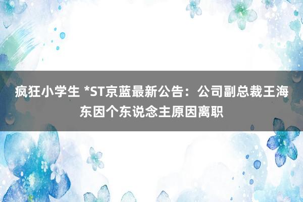 疯狂小学生 *ST京蓝最新公告：公司副总裁王海东因个东说念主原因离职